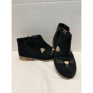 Cat & Jack Cute Girls black zip up Boots w/cat face design on front Sz 11
